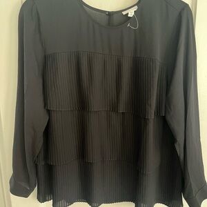 J. Jill Black Pleated Tiered Long-Sleeve Blouse